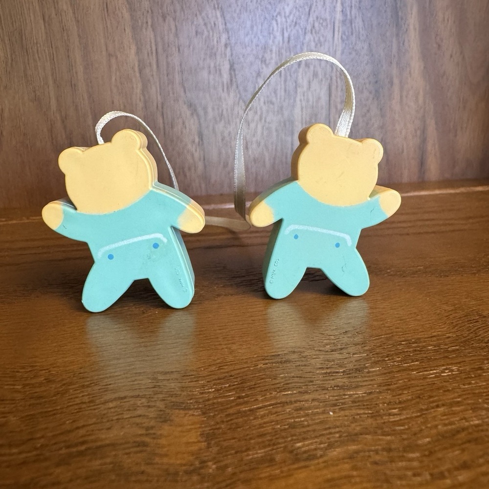 Vintage Hand Painted Wooden Baby Blue Bear & Rabbit. Farmhouse Cottagecore Decor - Picture 14 of 16